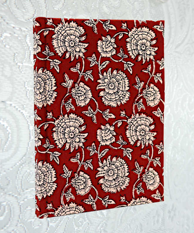 Notizbuch mit Baumwolleinband, Blumenmuster weinrot