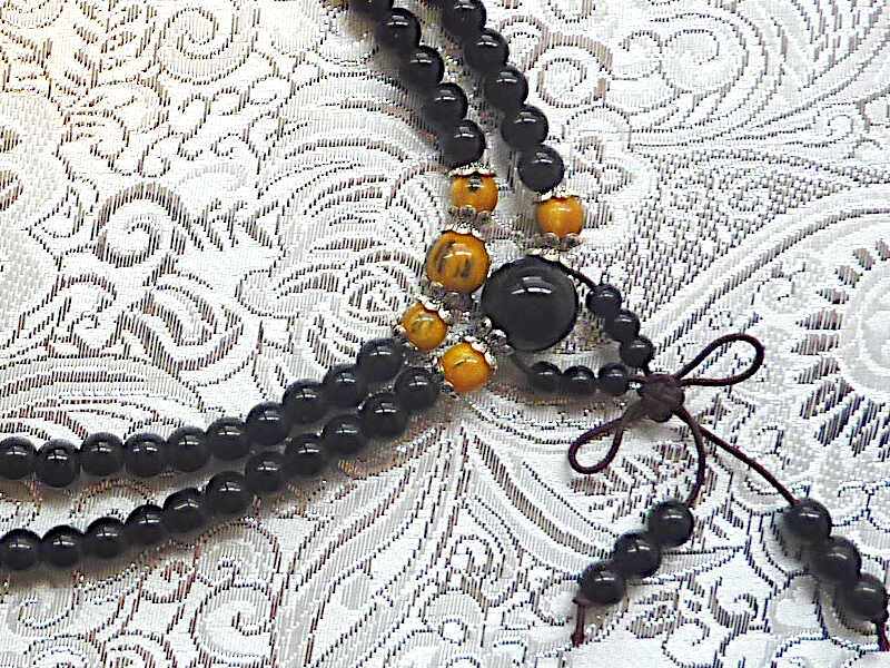 Edelsteinmala Obsidian und Tigerauge