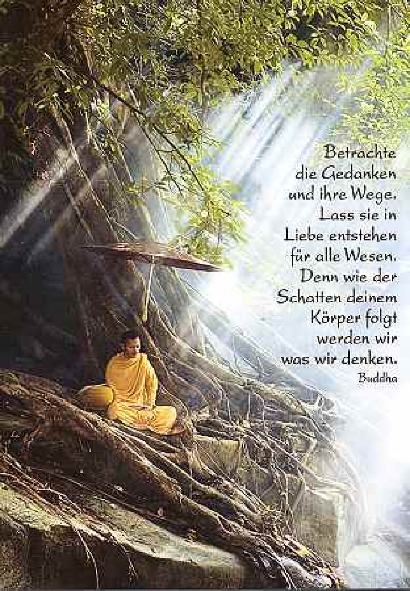 Postkarte Buddhas  mit Zitat aus dem "Dhammapada"