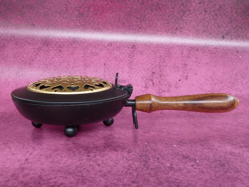 Räucherpfanne goldenes Mandala mit Deckel und Holzgriff
