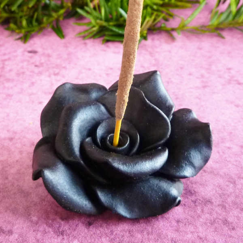 Räucherstäbchenhalter schwarze Rose Keramik