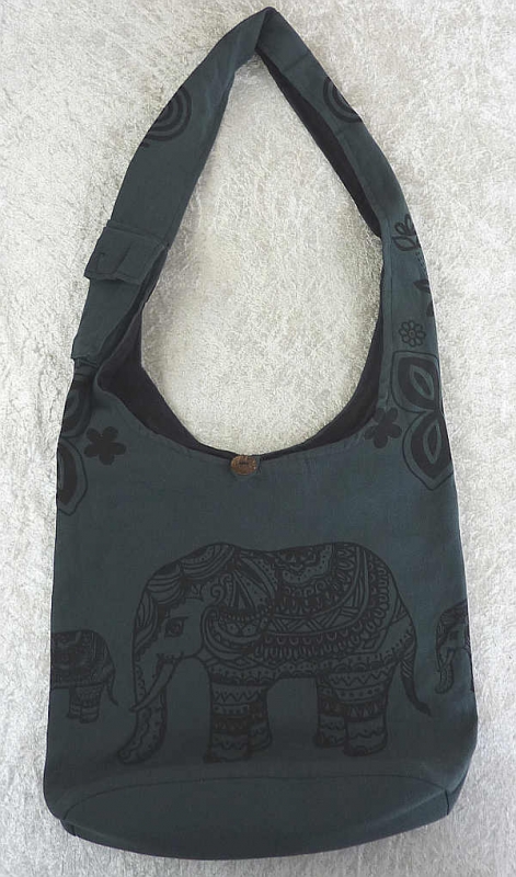 Schultertasche Elefant, grau-grün aus Nepal