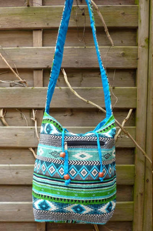 Schultertasche grün-blau aus Indien