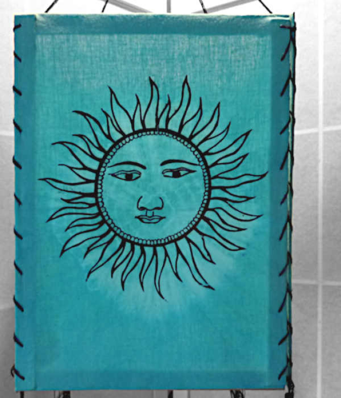 Nepal Lampenschirm Sonne,  Baumwolle Batik türkis