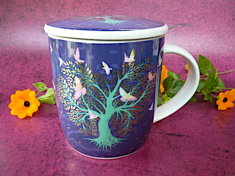 Tasse Lovebirds mit Deckel und Edelstahlfilter