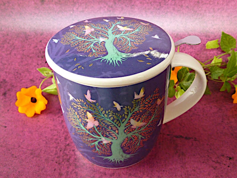 Tasse Lovebirds mit Deckel und Edelstahlfilter