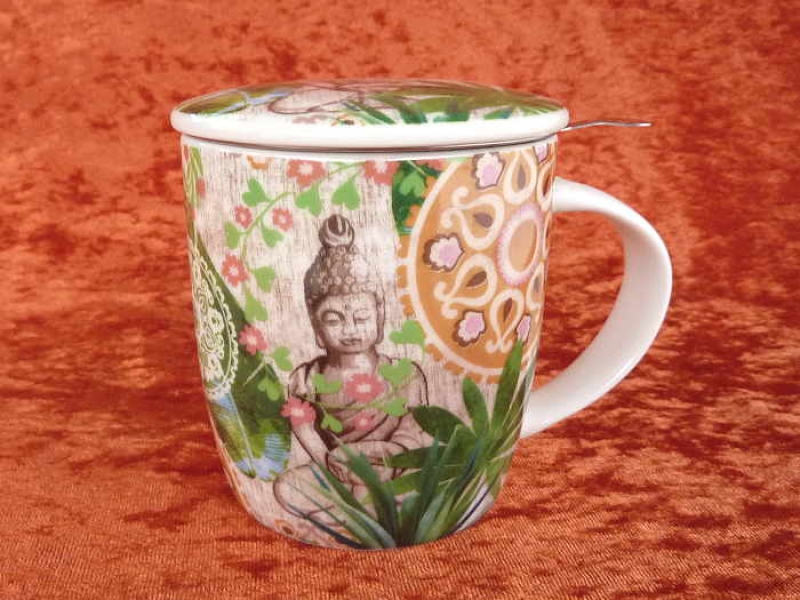 Teetasse Buddha mit Deckel und Edelstahl-Teefilter, 0,4 l