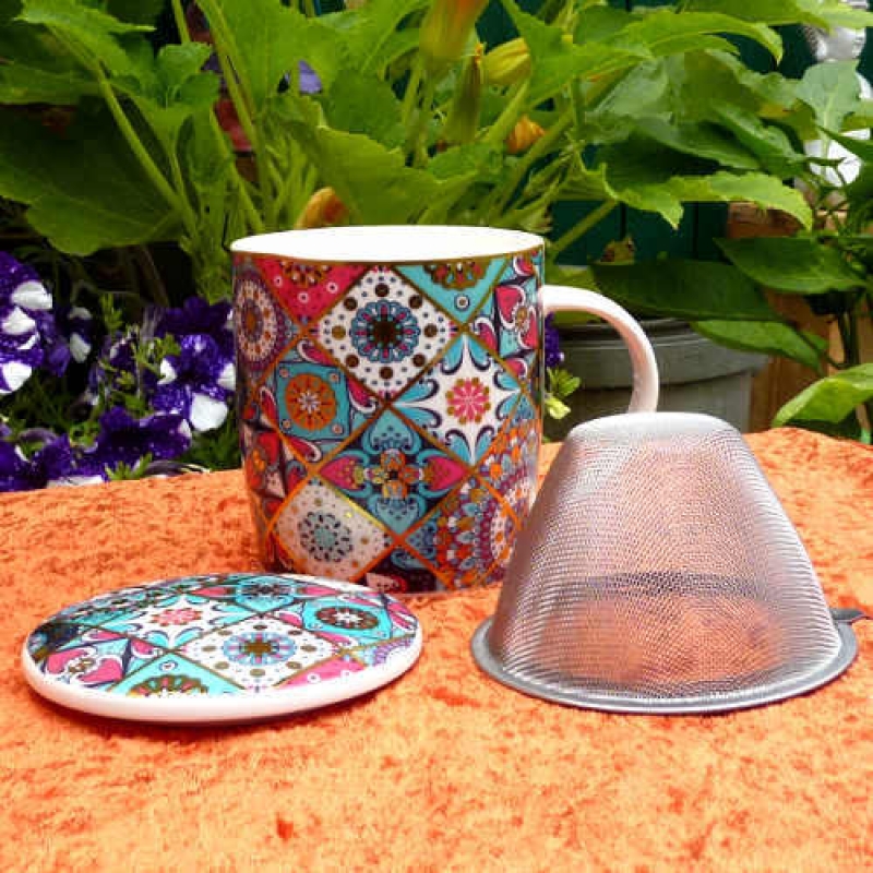 Teetasse Oriental mit Deckel und Edelstahl-Teefilter