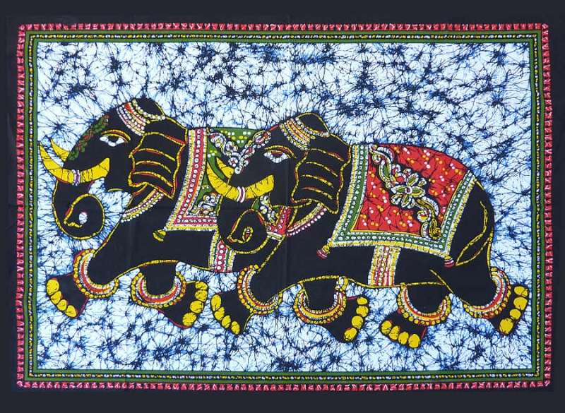 Indischer Wandbehang Batik fröhliche Elefanten