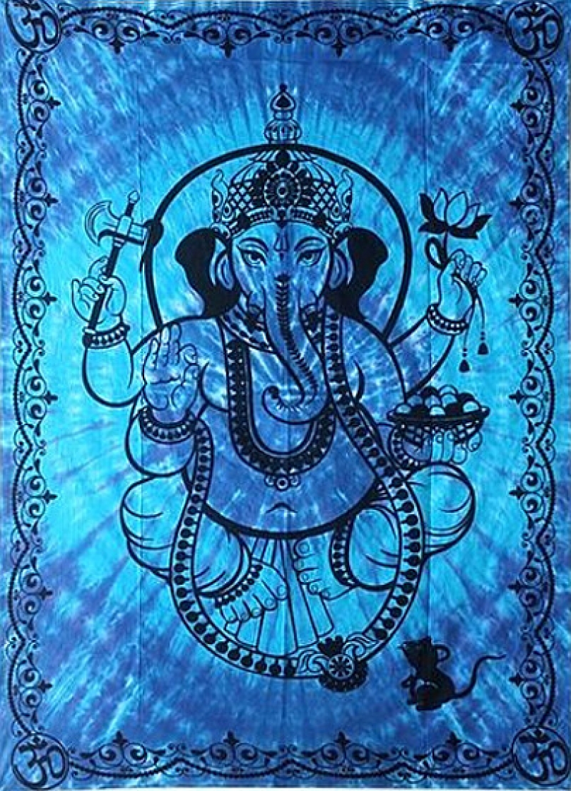 Wandtuch Wandbehang Batik Ganesha blau