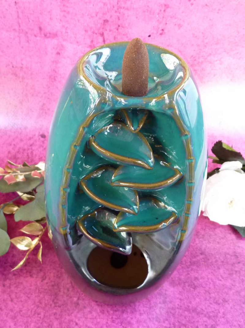 Räucherwasserfall Rückfluss- Kegelhalter Kaskaden türkis, Keramik