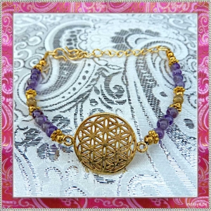Zierliches Blume des Lebens Armband mit Amethyst und Messing