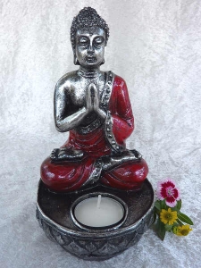 Teelichthalter Kerzenhalter Buddha Namaste rot