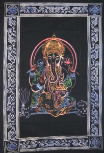 Zauberhafter schwarzbunter, indischer Wandbehang Ganesha