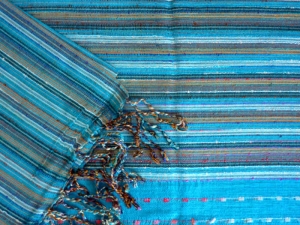 Indischer Schal türkis mit Lurex Streifen