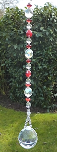 Polka Dot Rot Weiss Sonnenfänger  Suncatcher mit Regenbogenkristall  60cm