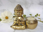 Teelichthalter betender Buddha gold