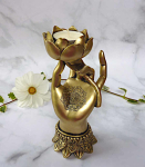 Teelichthalter Hand mit Lotus goldfarben