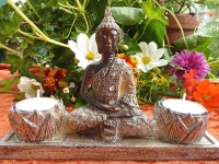 Teelichthalter Buddha resin für 2 Teelichter